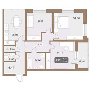 4-к квартира, вторичка, 79м2, 13/24 этаж