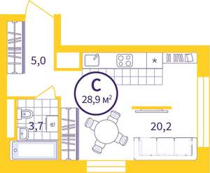 Студия квартира, вторичка, 29м2, 13/24 этаж