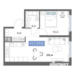 1-к квартира, строящийся дом, 47м2, 5/20 этаж
