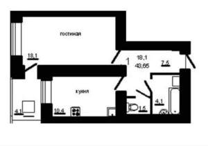 1-к квартира, вторичка, 41м2, 11/14 этаж