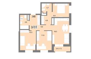 3-к квартира, вторичка, 77м2, 17/26 этаж