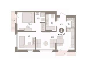 2-к квартира, вторичка, 65м2, 3/16 этаж
