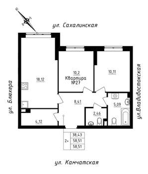 2-к квартира, строящийся дом, 59м2, 3/25 этаж