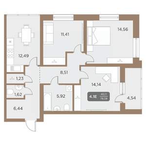 4-к квартира, вторичка, 79м2, 15/24 этаж
