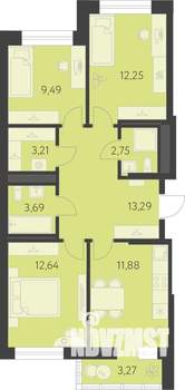 3-к квартира, вторичка, 71м2, 9/25 этаж