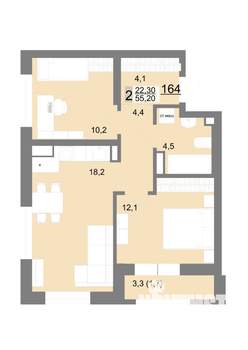 2-к квартира, вторичка, 55м2, 20/26 этаж