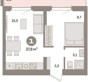 1-к квартира, вторичка, 38м2, 7/16 этаж