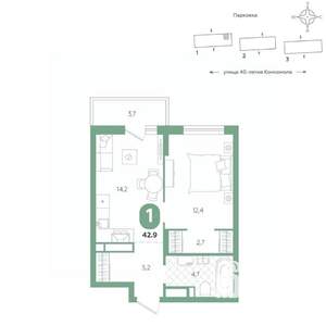 1-к квартира, вторичка, 43м2, 13/16 этаж