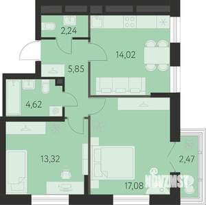 2-к квартира, строящийся дом, 58м2, 29/31 этаж