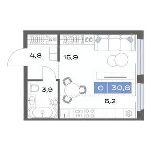 Студия квартира, строящийся дом, 31м2, 3/17 этаж