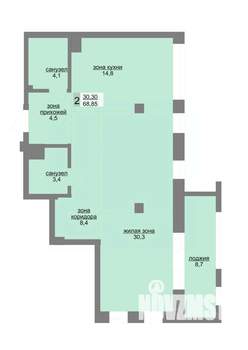 2-к квартира, вторичка, 69м2, 8/30 этаж