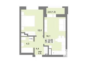 1-к квартира, вторичка, 38м2, 10/26 этаж