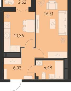 1-к квартира, вторичка, 40м2, 16/31 этаж