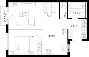 1-к квартира, строящийся дом, 44м2, 9/24 этаж