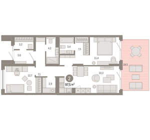 2-к квартира, вторичка, 98м2, 1/9 этаж
