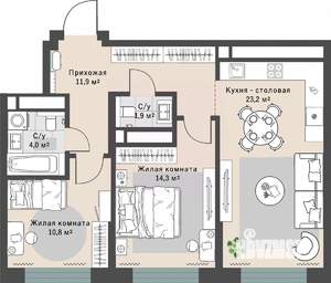 2-к квартира, вторичка, 66м2, 7/29 этаж