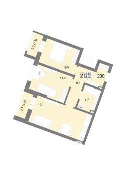 2-к квартира, строящийся дом, 58м2, 2/26 этаж