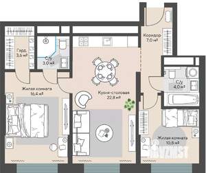 2-к квартира, строящийся дом, 68м2, 9/30 этаж