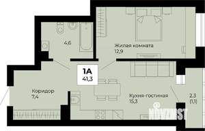1-к квартира, строящийся дом, 41м2, 2/25 этаж