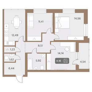 4-к квартира, вторичка, 79м2, 10/24 этаж