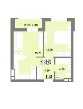 1-к квартира, вторичка, 39м2, 11/22 этаж