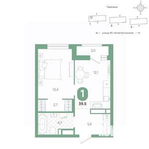 1-к квартира, вторичка, 40м2, 7/16 этаж