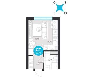 Студия квартира, строящийся дом, 24м2, 3/23 этаж