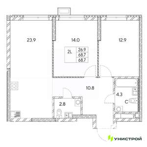 2-к квартира, вторичка, 69м2, 16/31 этаж
