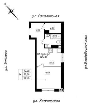 Студия квартира, строящийся дом, 30м2, 20/25 этаж
