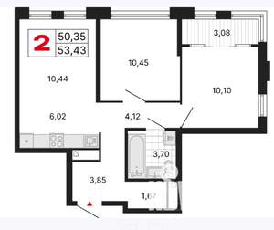 2-к квартира, вторичка, 53м2, 8/25 этаж