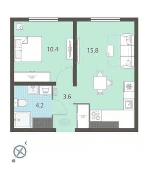 1-к квартира, вторичка, 34м2, 21/25 этаж