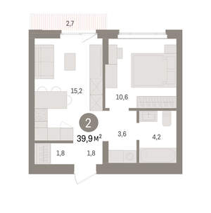 1-к квартира, вторичка, 40м2, 5/16 этаж