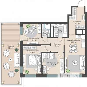 3-к квартира, вторичка, 97м2, 3/30 этаж