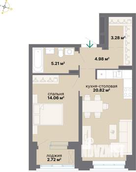 1-к квартира, вторичка, 51м2, 2/25 этаж