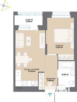 1-к квартира, вторичка, 43м2, 2/25 этаж