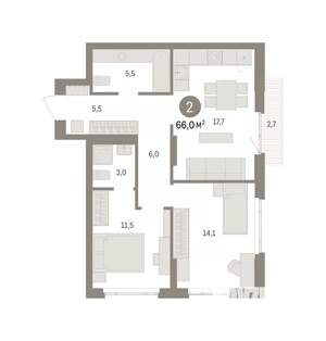 2-к квартира, вторичка, 66м2, 7/16 этаж