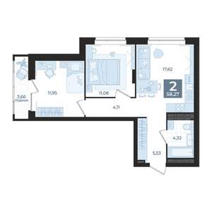 2-к квартира, вторичка, 58м2, 24/29 этаж
