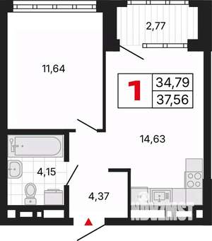 1-к квартира, вторичка, 38м2, 2/30 этаж