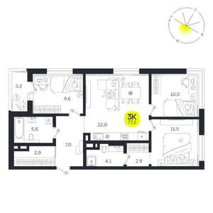 3-к квартира, вторичка, 77м2, 10/27 этаж