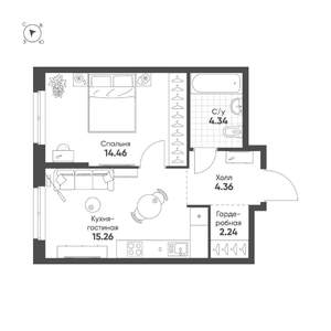 1-к квартира, строящийся дом, 41м2, 3/25 этаж