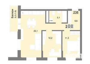 2-к квартира, вторичка, 65м2, 26/26 этаж