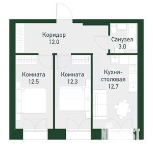 2-к квартира, вторичка, 53м2, 3/4 этаж