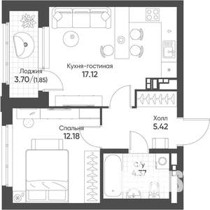1-к квартира, строящийся дом, 41м2, 16/16 этаж