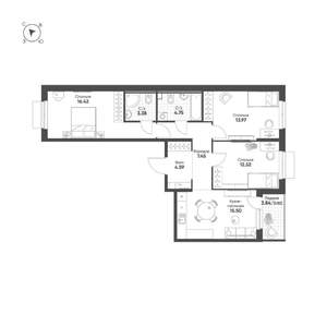3-к квартира, строящийся дом, 81м2, 4/25 этаж