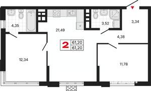 2-к квартира, вторичка, 61м2, 5/20 этаж