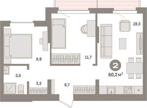 1-к квартира, вторичка, 60м2, 4/16 этаж