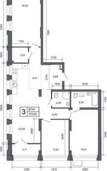 3-к квартира, вторичка, 102м2, 12/24 этаж