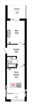 1-к квартира, строящийся дом, 44м2, 2/27 этаж