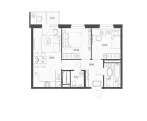 2-к квартира, вторичка, 55м2, 16/25 этаж