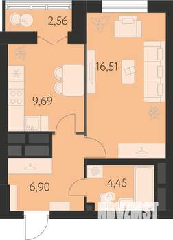 1-к квартира, строящийся дом, 39м2, 31/31 этаж